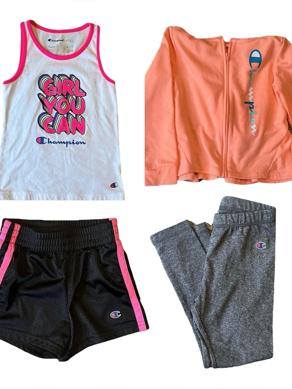 Champion BUNDLE Clothing Sets Zip Up Hoodie Leggings / Tank Top Shorts Size 5
